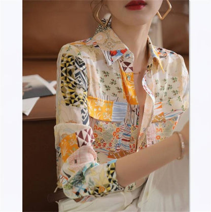 Margaret – Chemise en Soie de Mûrier à Manches Longues et Motif Floral