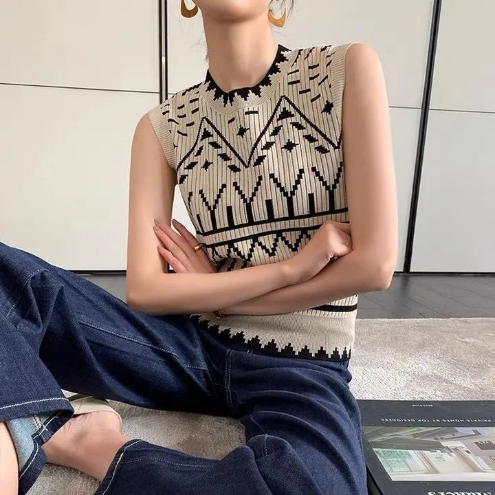 Heather – Gilet Vintage Élégant Sans Manches en Tricot
