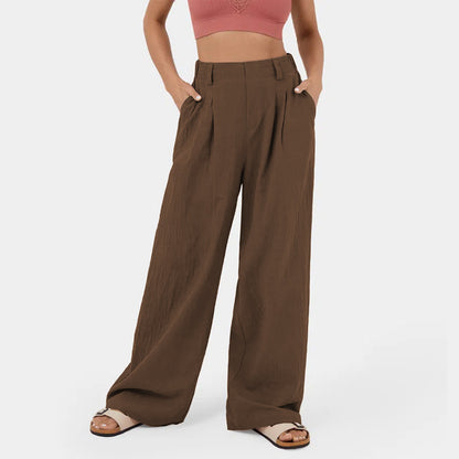 Marion – Pantalon Large en Coton Taille Haute
