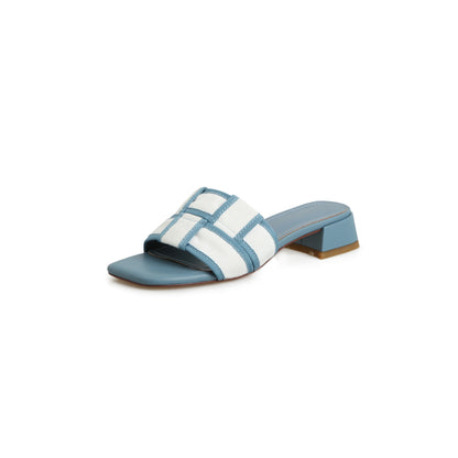 Lynda – Sandales à Talon Moyen à Bout Carré avec Motif à Carreaux