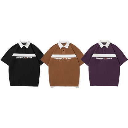Garry – T-shirt à col rabattu avec rayures vintage et contraste de couleurs