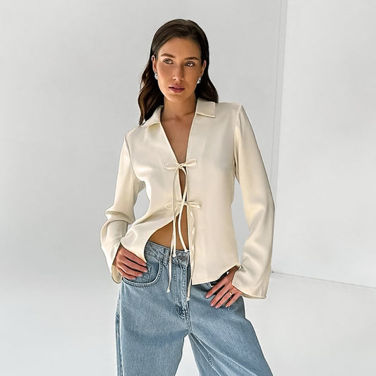 Tracy – Cardigan Ample en Satin Abricot pour Femmes