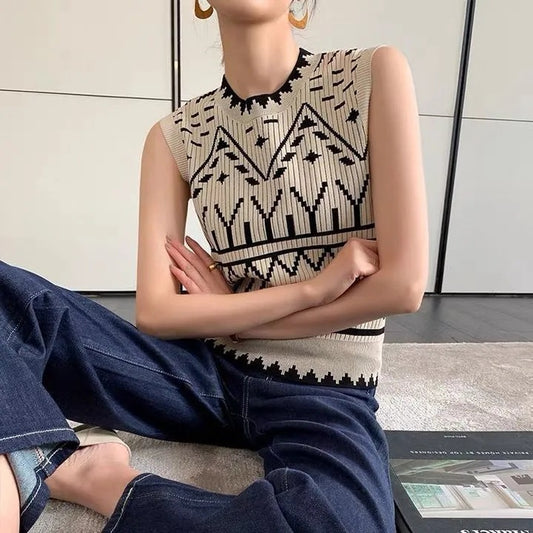 Heather – Gilet Vintage Élégant Sans Manches en Tricot