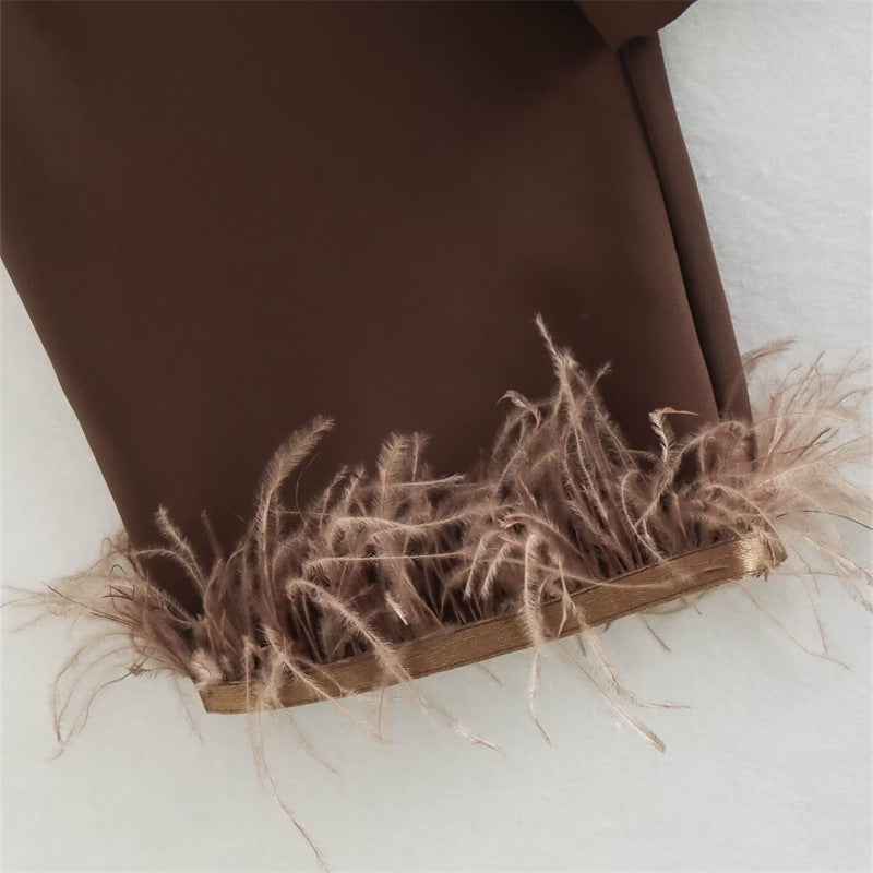 Julie – Chemisier en Satin de Soie à Plume et Manchette