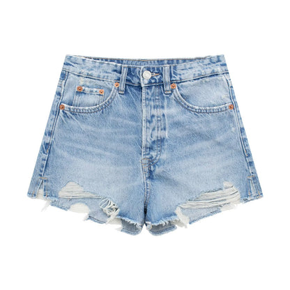 Dawn – Shorts en Denim Taille Haute Rétro Américain pour Femme