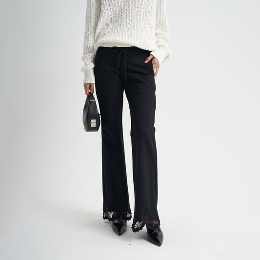 Jean – Pantalon Noir à Lacets Taille Haute