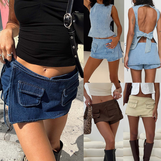 Janet – Culotte en Denim avec Poches et Lacets