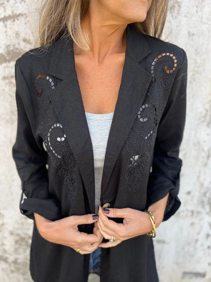 Wendy – Veste Petite en Coton et Lin avec Broderie Creuse et Une Bouton