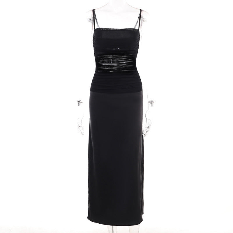 Dawn – Robe Longue à Bretelles en Satin et Tulle