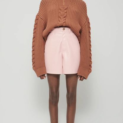 Imogen – Shorts Droits Taille Haute en Cuir Vegan