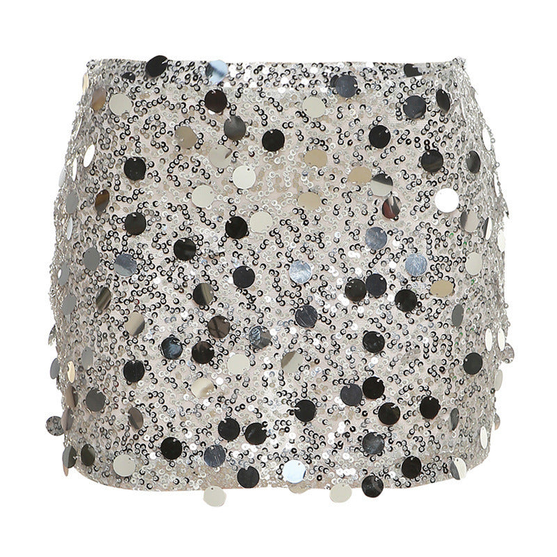 Audrey – Jupe Haute Taille à Sequins Réfléchissants