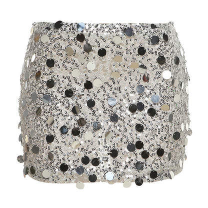 Audrey – Jupe Haute Taille à Sequins Réfléchissants