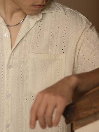 Gary – Chemise Vintage à Trous Jacquard pour Hommes