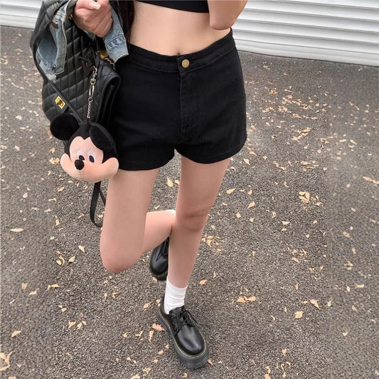 Tracy – Shorts en Denim Noir Taille Haute