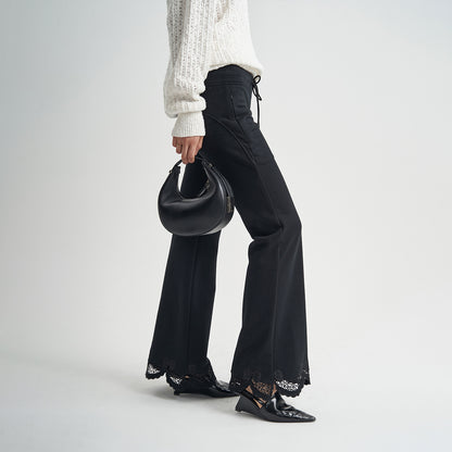 Jean – Pantalon Noir à Lacets Taille Haute
