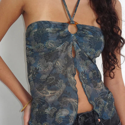 Katy – Haut dos nu en mesh floral pour femmes