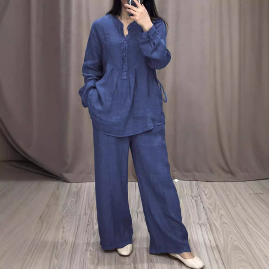 Michelle – Ensemble Casual en Coton et Lin avec Cardigan à Manches Longues