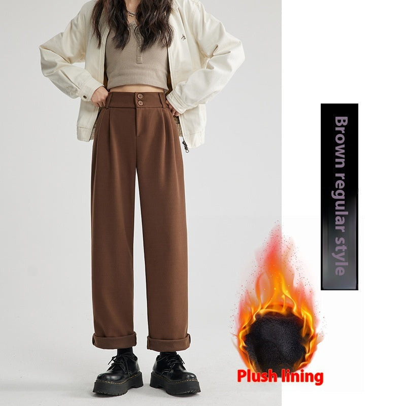 Heather – Pantalon Droit Décontracté en Laine Épais