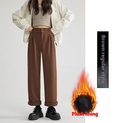 Heather – Pantalon Droit Décontracté en Laine Épais