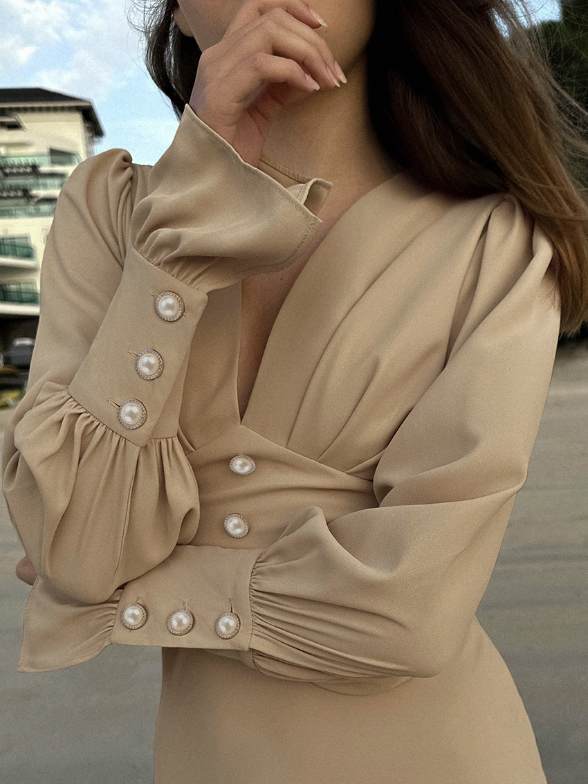 Jenny – Robe Midi en Chiffon Française à Encolure en V