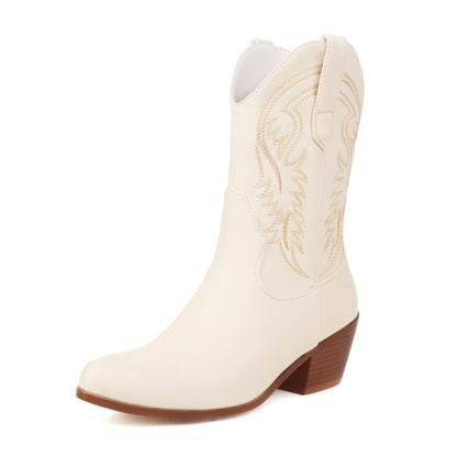 Carly – Bottines à Talon Épais avec Broderie