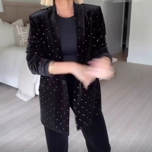 Hannah – Veste de costume en velours loose avec design en strass