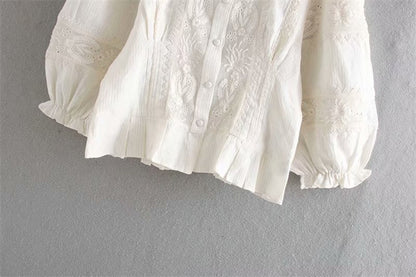Sara – Haut Ample à Manches Bouffantes Brodé en Dentelle