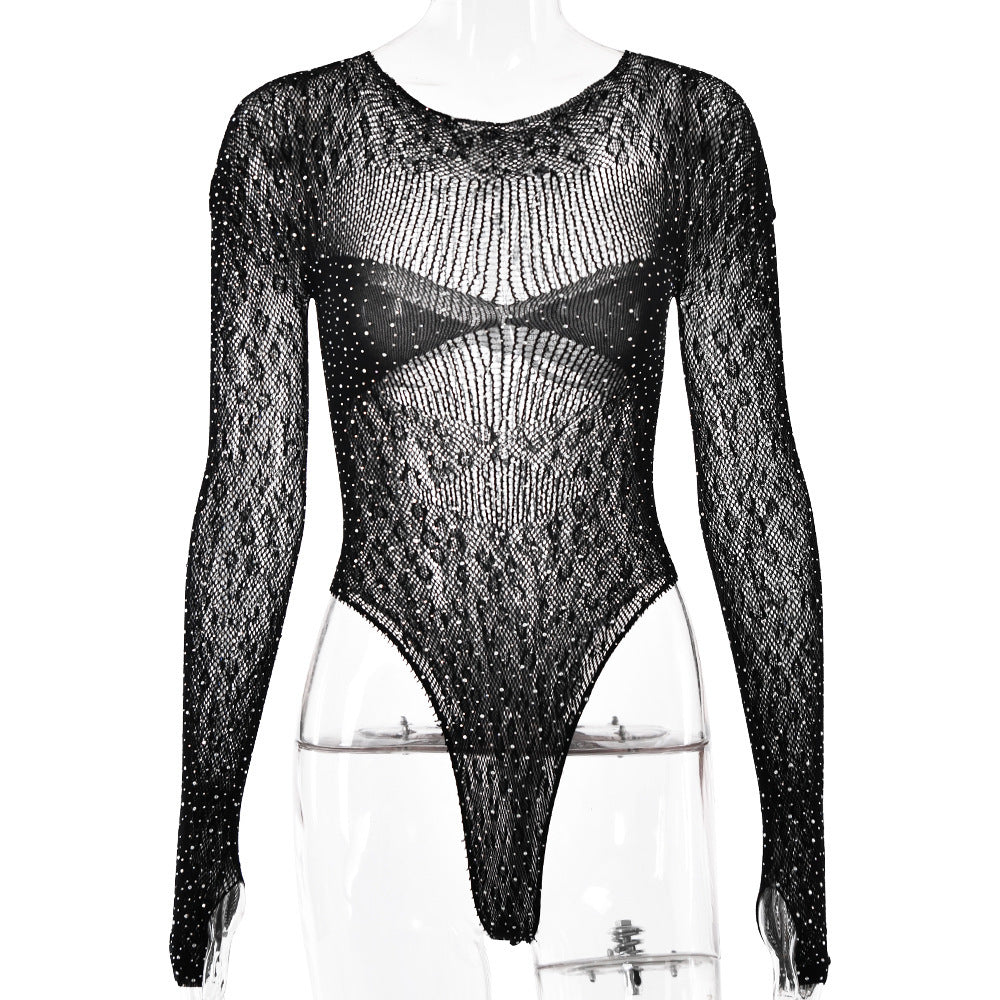 Charlotte – Combinaison Tricotée Élastique et Transparente à Manches Longues
