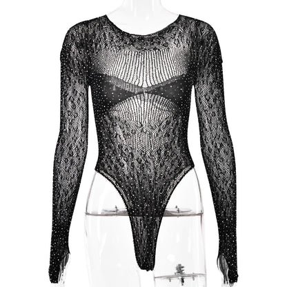 Charlotte – Combinaison Tricotée Élastique et Transparente à Manches Longues