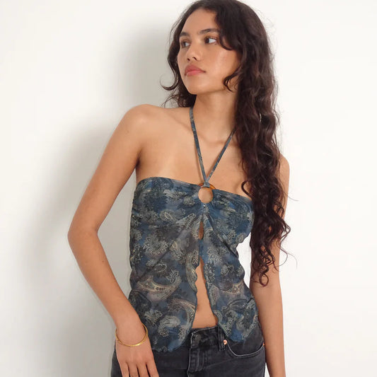 Katy – Haut dos nu en mesh floral pour femmes