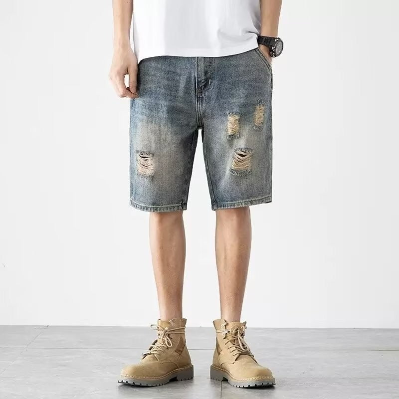 Jerry – Short en Jean à Cinq Poches avec Trous Détendus