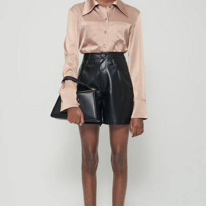 Imogen – Shorts Droits Taille Haute en Cuir Vegan