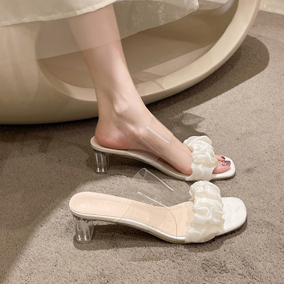 Natalie – Sandales Transparentes à Talon Épais et Bout Carré