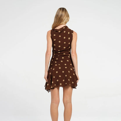 Pamela – Robe Plissée à Pois Taille Haute