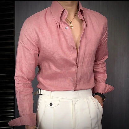 Gary – Chemise décontractée en lin respirant à manches longues et coupe ajustée