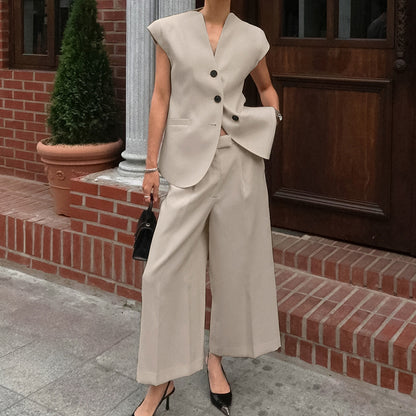Abigail – Ensemble Pantalon Taille Haute et Gilet Sans Manches