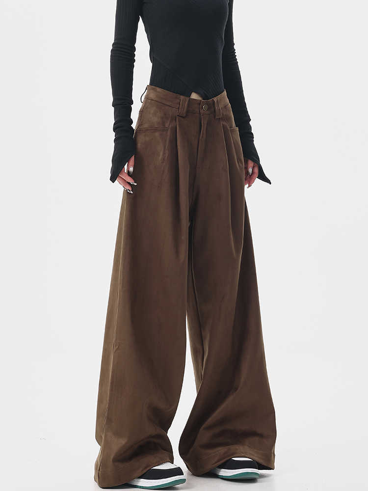 Kathryn – Pantalon Évasé Rétro Épais Marron