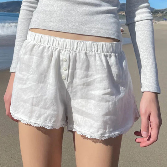 Kathleen – Shorts en Dentelle à Taille Haute