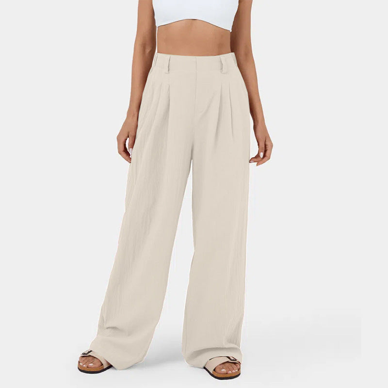 Marion – Pantalon Large en Coton Taille Haute