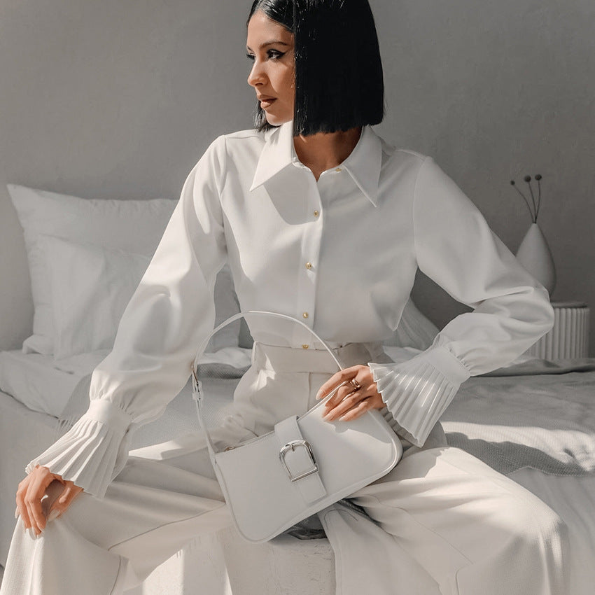 Ruth – Chemisier à Volants Blanc pour Femme