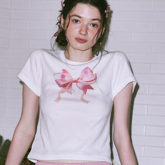 Helen – T-shirt à Manches Courtes avec Nœud et Col Rond