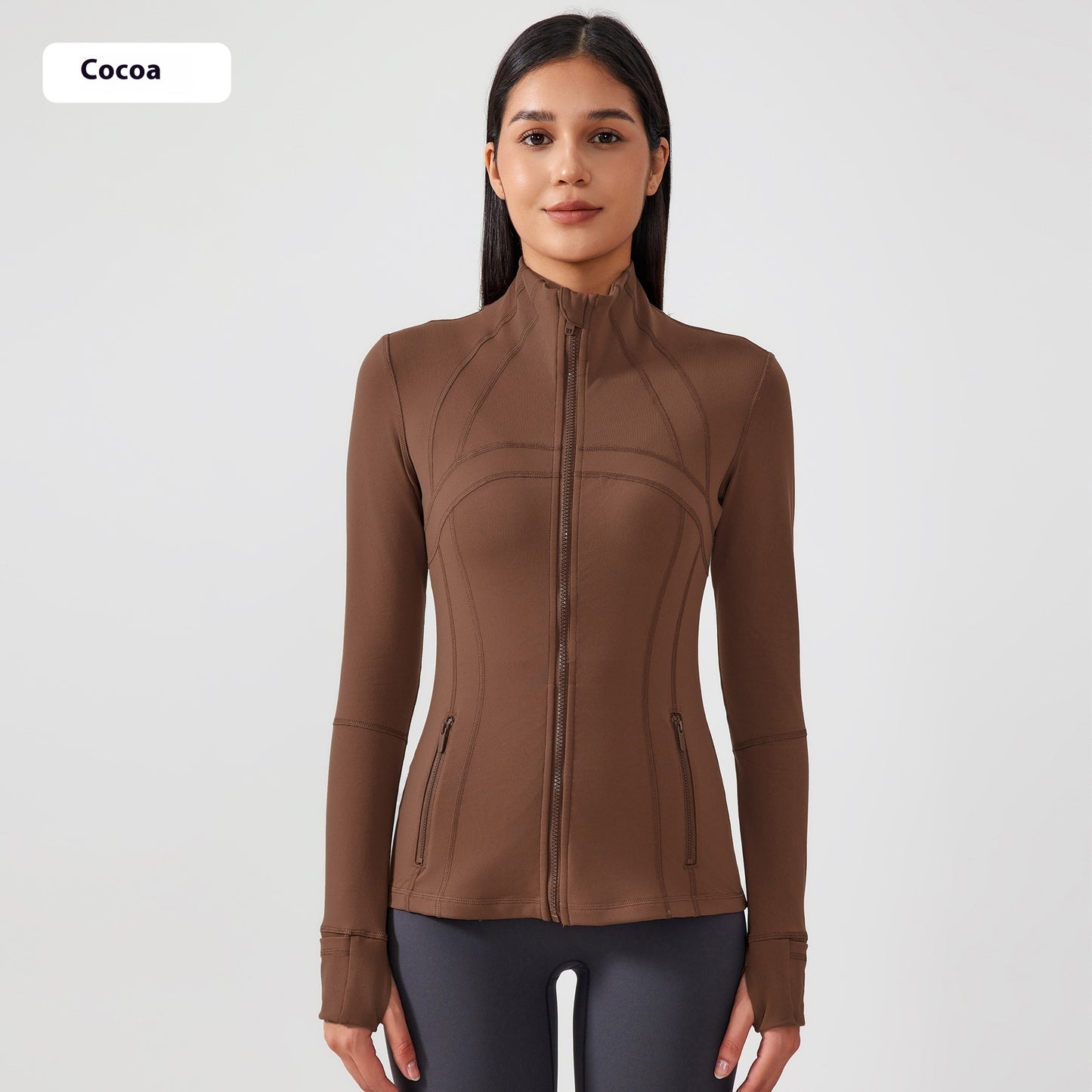 Janet – Veste de Sport Élastique avec Fermeture Éclair pour Yoga et Fitness