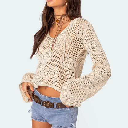 Shannon – Haut Tricoté Transparent à Motif Ajouré