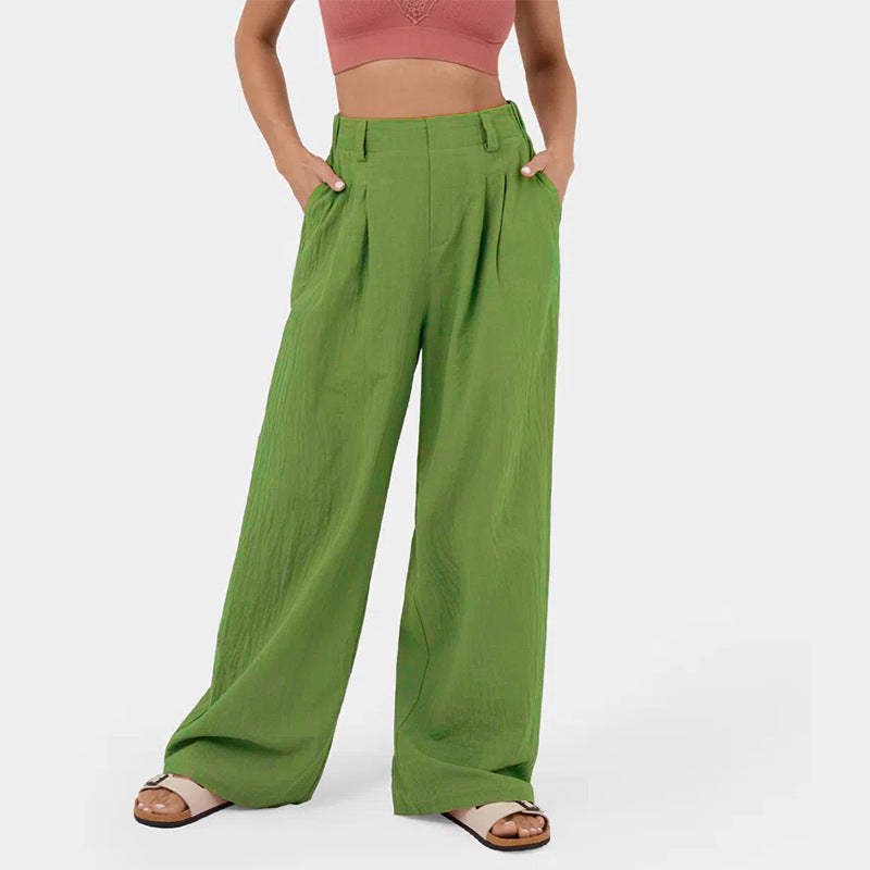 Marion – Pantalon Large en Coton Taille Haute