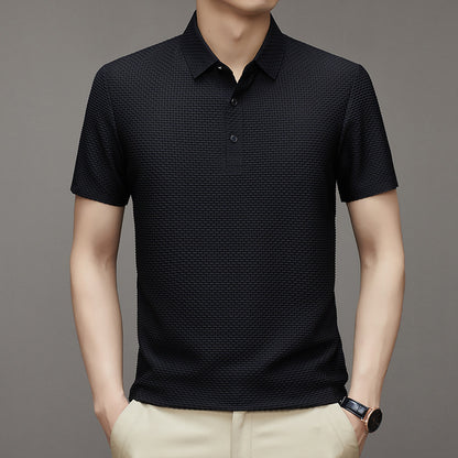 Rhys – Polo Jacquard à Manches Courtes en Soie de Glace