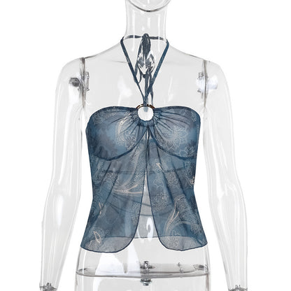 Katy – Haut dos nu en mesh floral pour femmes