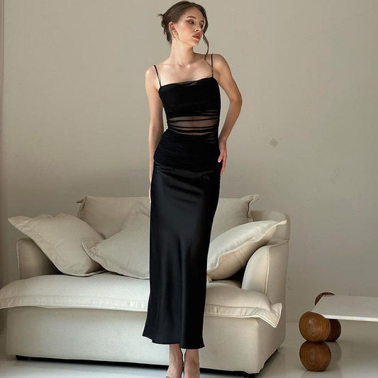 Dawn – Robe Longue à Bretelles en Satin et Tulle