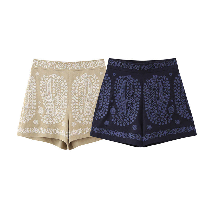 Margaret – Pantalon Évasé Brodé Contrastant