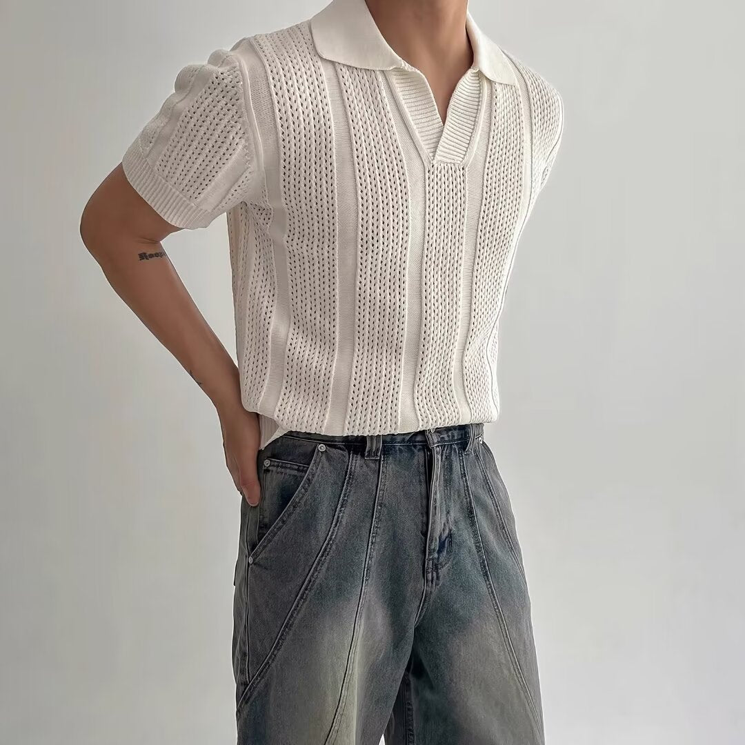 Donald – Polo à Mailles Creuses en Tricot Manches Courtes
