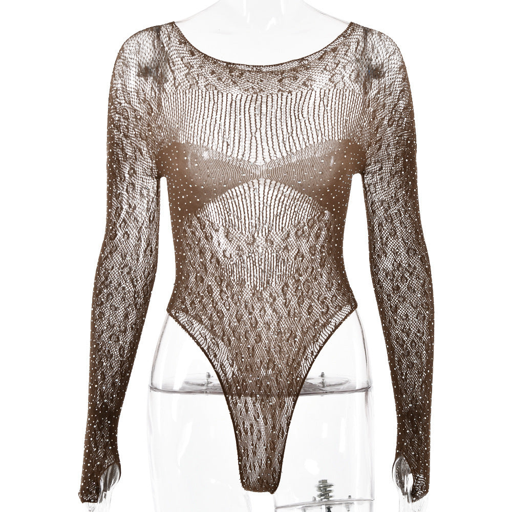 Charlotte – Combinaison Tricotée Élastique et Transparente à Manches Longues